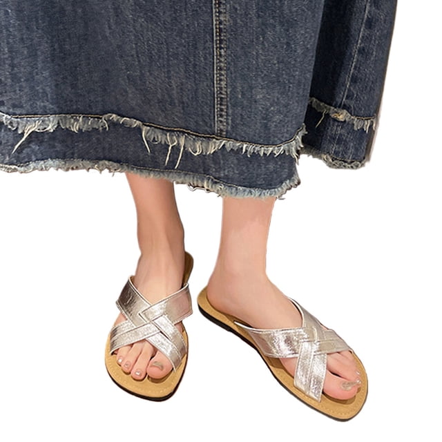 Zapatos Verano Casa Sandalias Playa Correa Cruzada Suave Cuero PU para Mujer