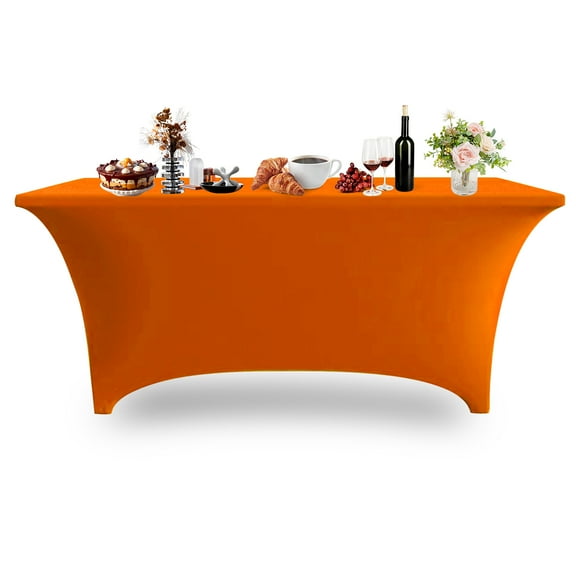 6FT Spandex Table Cover Rectangular Stretch Spandex Tablecloth, Table Clamps for Outdoor Picnic Beach Party Camping,Orange,1 Pack