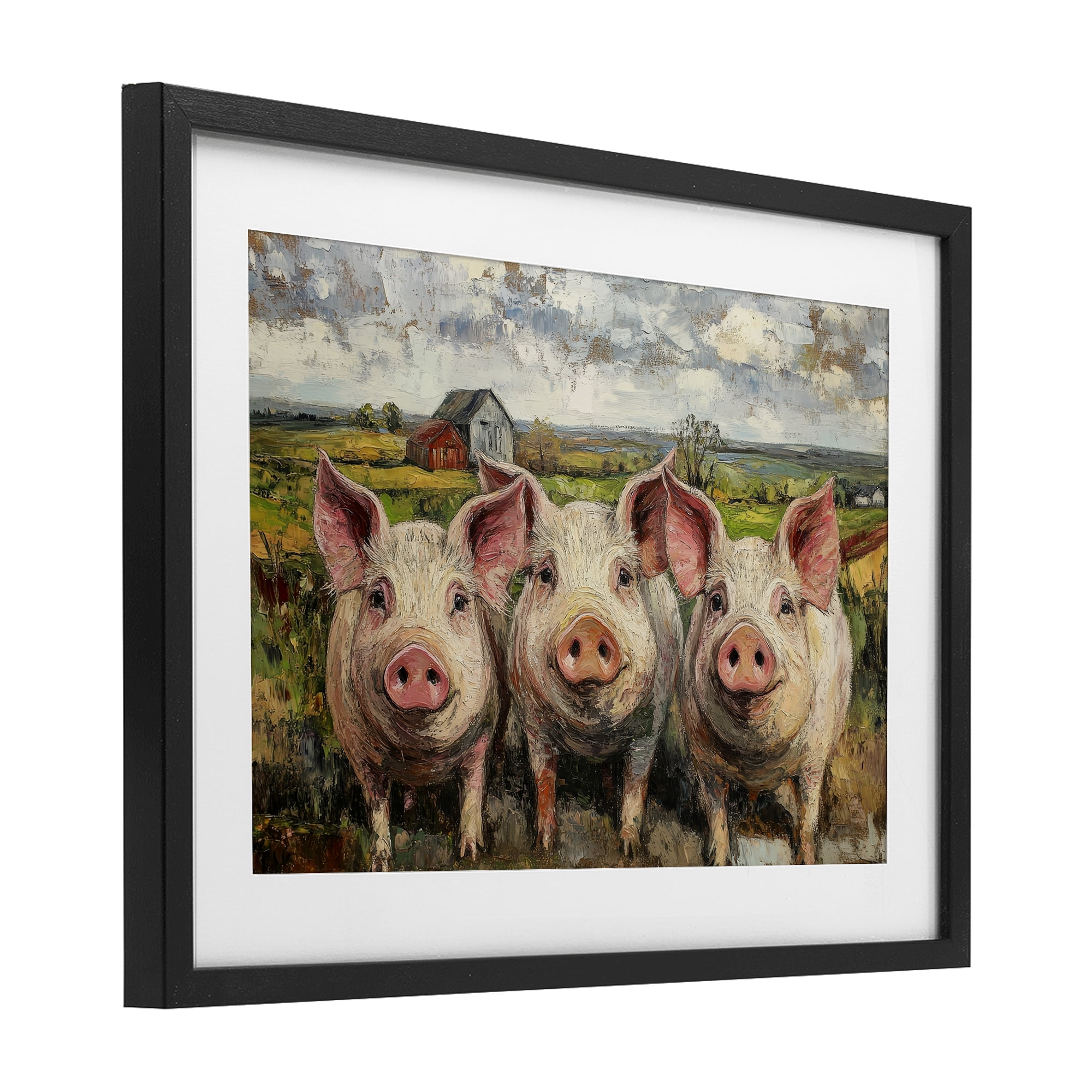 Stupell Industries Classic Barnyard Pigs in Countryside Black Framed Print Under Glass, design by Petal Prints Design