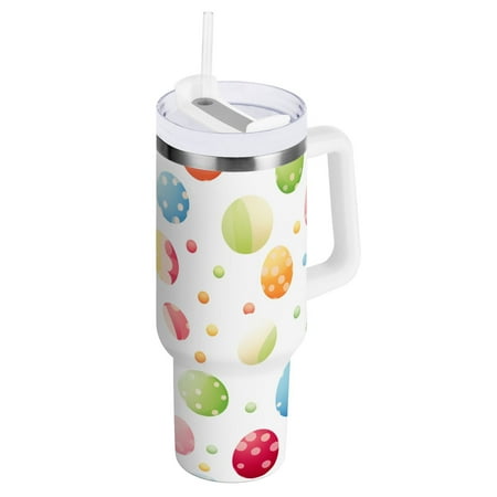 

JSTEL Easter Eggs Polka Dot 40 oz Tumbler Stainless Steel Water Bottle Vacuum Insulated Cup with Straw Lid & Handle For Travel Car Cup Holder
