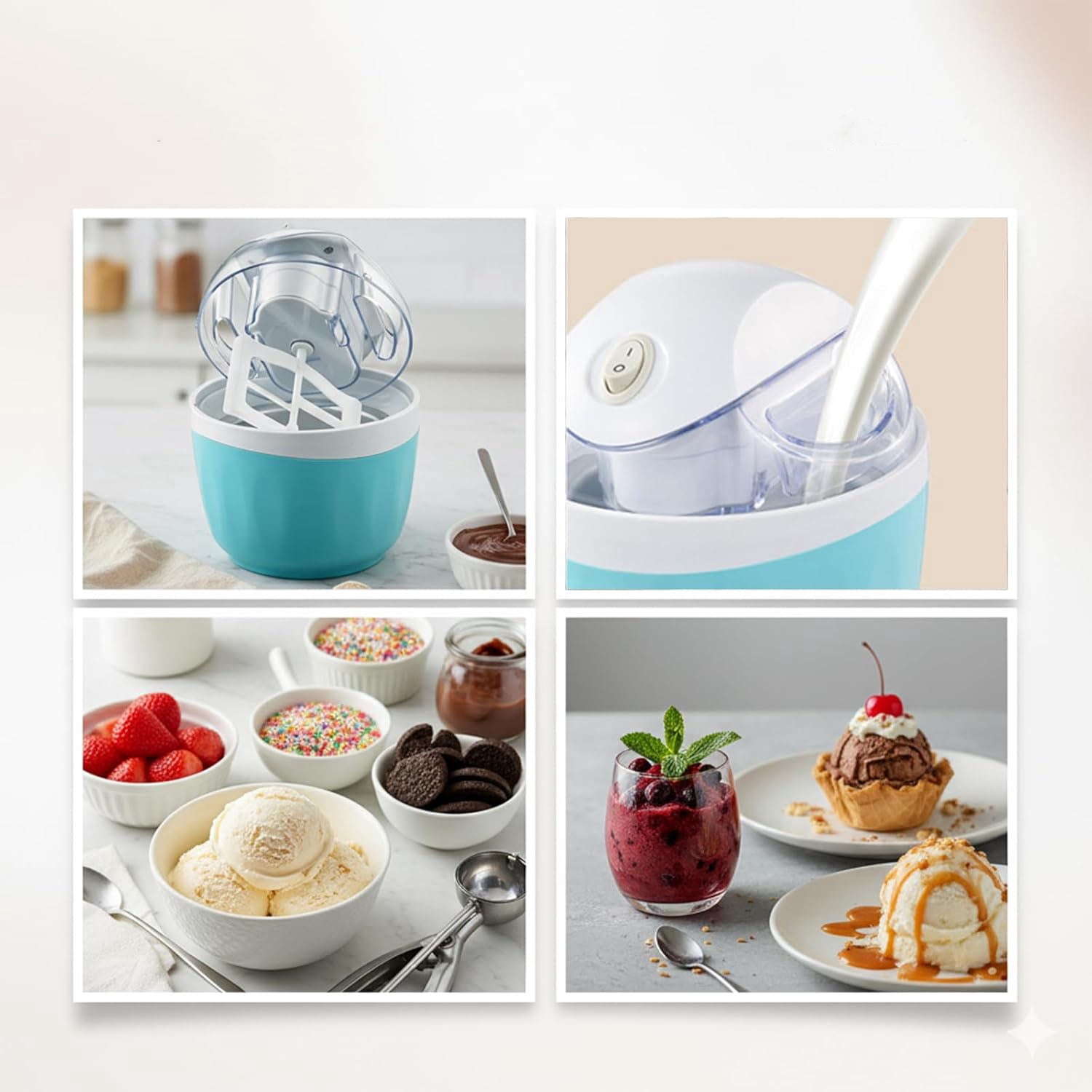 Kitchen Ice Cream Maker, Mini Ice cream Maker, One-Touch Control for Family, DIY Control for Homemade and Everyday Kitchen Use(A)