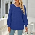thumbnail image 5 of IROINNID Polyester Long Sleeve T Shirt for Women Comfortable Summer Round Neck Tops Regular Solid Blouse Tops,Blue, 5 of 7