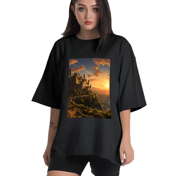 Plus Size Shirt for Women Black Tops for Women Short Sleeves Shirt for Women Castle (89） T Shirt Crewneck Shirt for Women XS