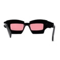 thumbnail image 3 of Womens Razor Blade Geometric Thick Horn Rim Temple Rectangle Sunglasses Black Burgundy, 3 of 4