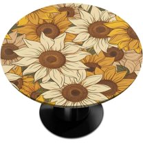 Fall Sunflower Flower Round Tablecloths with Elastic Edge Fitted Round Table Cloth Wipeable Washable Circle Table Covers for Dinner Patio Party Indoor Outdoor Kitchen Decor (Fit 45-52 in)