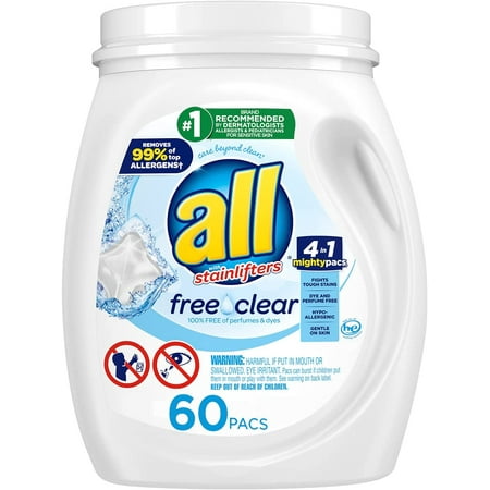 All Mighty Pacs Free Clear Laundry Detergent Pacs - 60Ct/24.7Oz