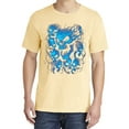 thumbnail image 2 of Wild Bobby, Dripping 3D Blue Flaming Skulls, Streetwear, Garment-Dyed Washed Look Short Sleeve T-Shirt, Banana, Small, 2 of 3
