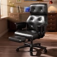 thumbnail image 4 of Big and Tall Executive Office Chair with Wheels – 400LBS Heavy Duty, Reclining with Adjustable Footrest, Vintage Button Tufted Leather Style in Black, 4 of 9