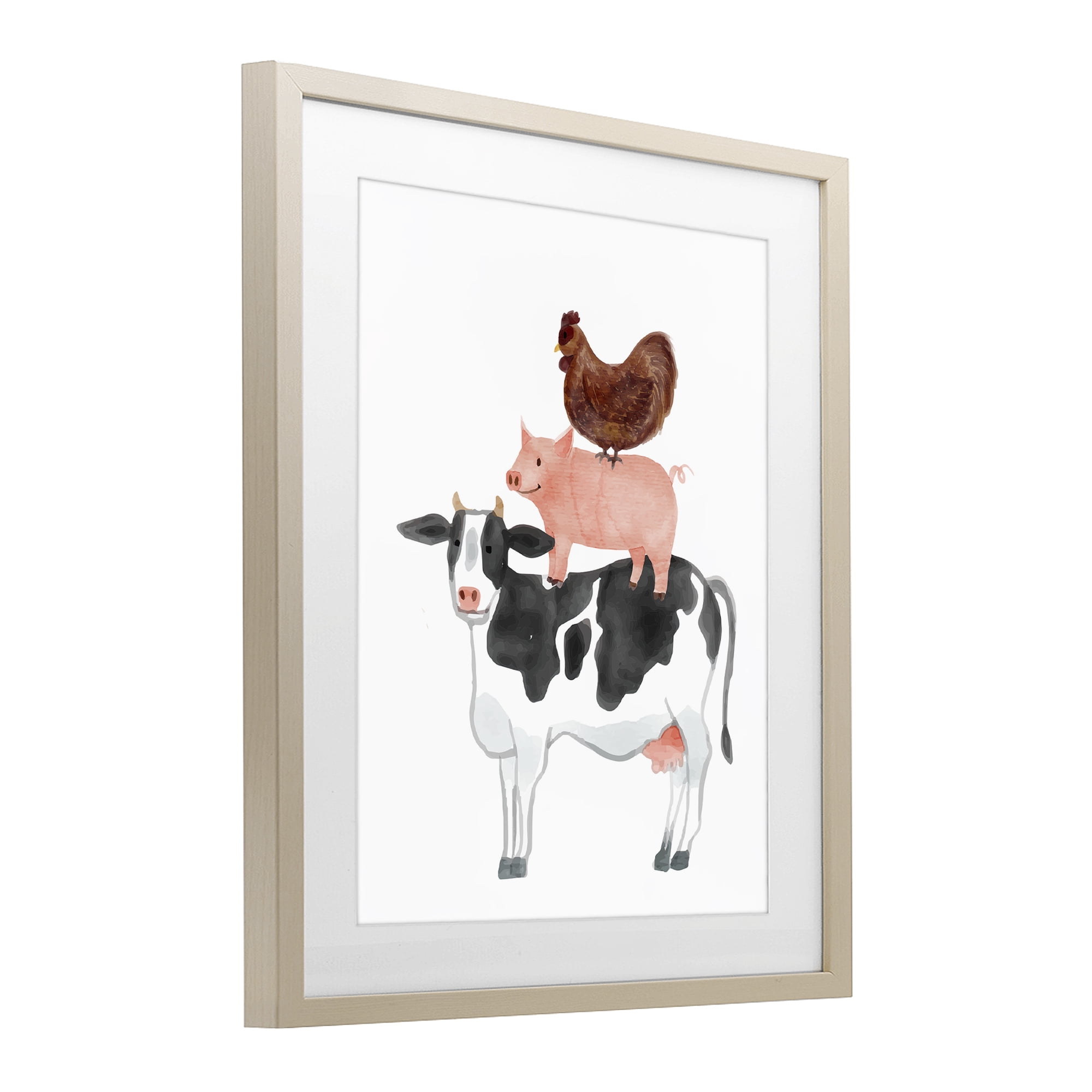 Stupell Industries Farm Animal Stack Whimsy Birch Framed Print Under Glass, design by Kim Allen