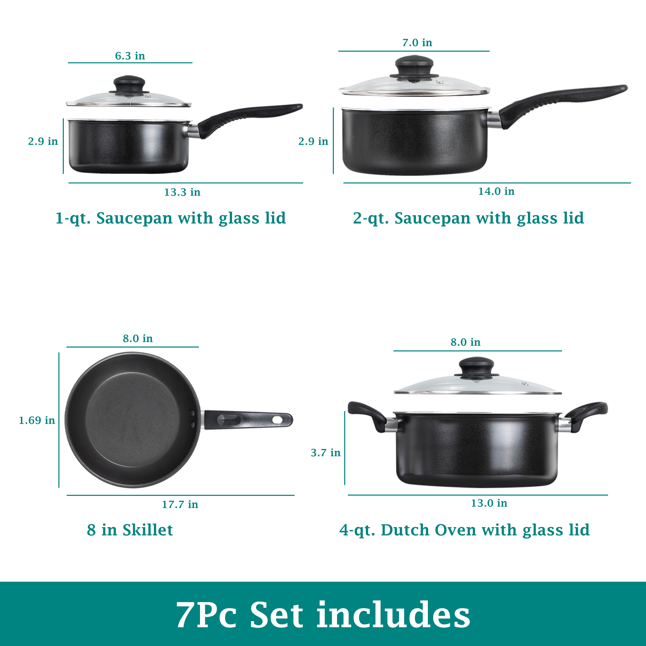 Mainstays 7-Piece Nonstick Aluminum Cookware Set, Black photo 2