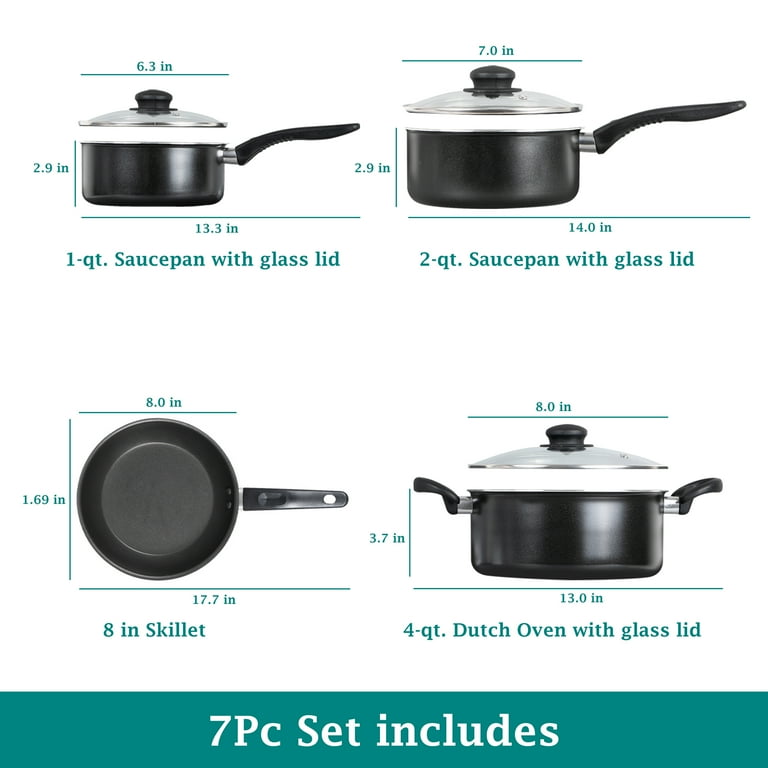 Mainstays 7 Piece Non-Stick Cookware Set  Black