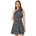 thumbnail image 1 of INSPIRE CHIC Robe Sans Manches Ceinturée au-Dessus du Genou à Demi-Patte de Boutonnage Imprimée pour Femme Bleu Marine - Imprimé Floral TG, 1 of 5