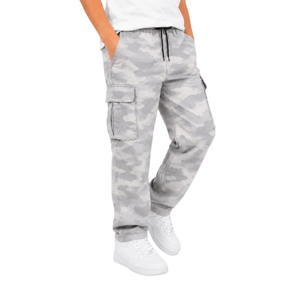 FYDUU Boys Cargo Pants Camo Print Elastic Waist Casual Joggers Back To School Trousers Drawstring Outdoor Straight Leg Pants with Pockets Comfort Bottoms 5-6 Years