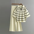 thumbnail image 2 of LYXSSBYX 2 Piece Outfit for Women Fall Women's Casual Long Sleeve Round Neck Sweater Sets Knitted Stripe Tops Long Pants Suits, 2 of 3