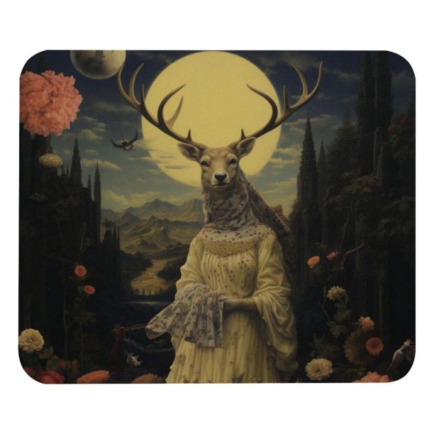 Alfombrilla de ratón premium con diseño de ciervo bohemio y luna. Alfombrilla de ratón para ordenador. Superficie cómoda para control y precisión. Alfombrilla de escritorio para oficina y