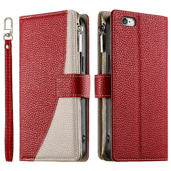 Funda cartera GANGXUN para iPhone 7 Plus/8 Plus , cuero PU con tarjetero, cremallera, correa de mano, soporte y protección 545°