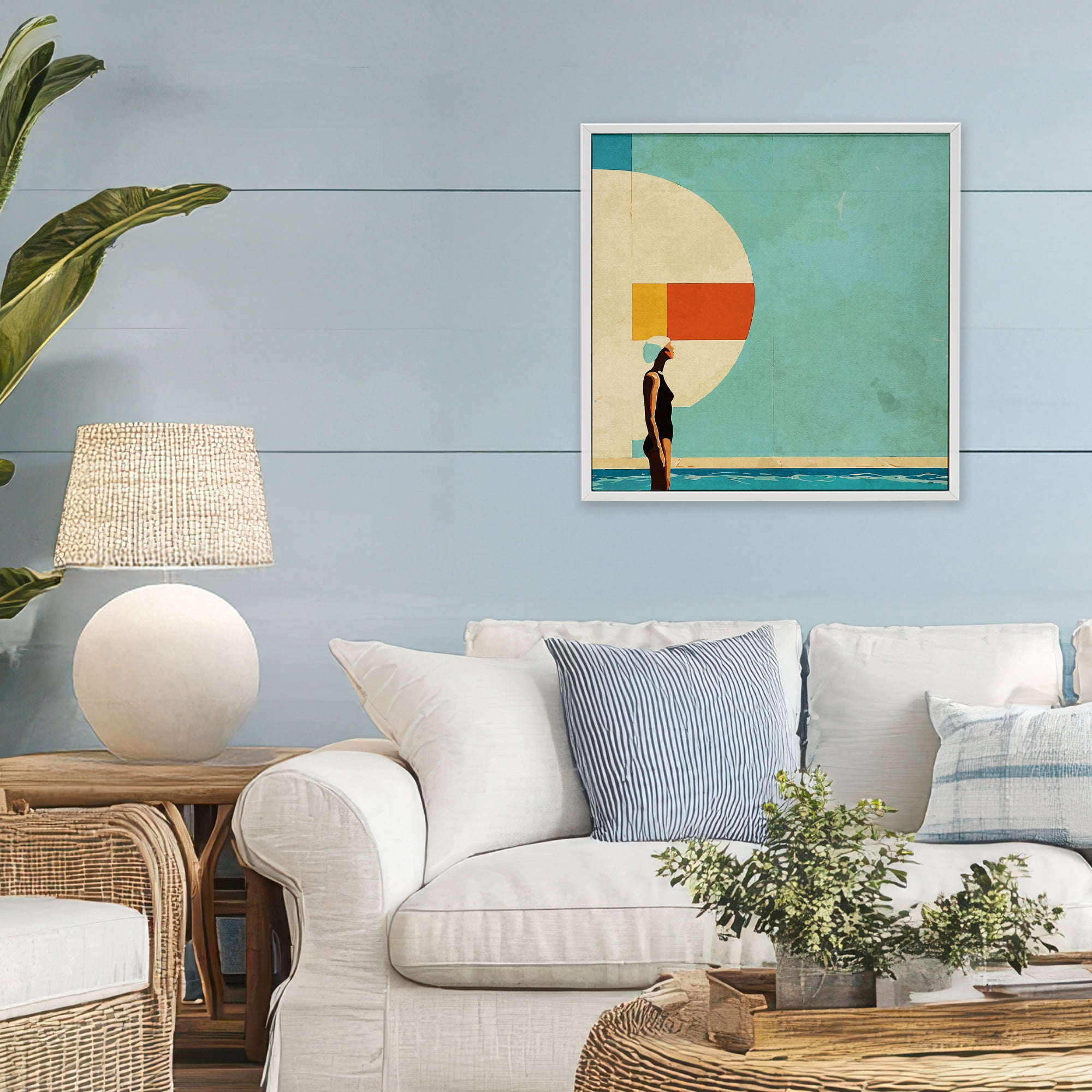 Stupell Industries Midcentury Pool Geometric White Framed Giclee Art, design by Layla Oz
