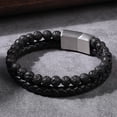 thumbnail image 5 of BUDALGA Mens Genuine Leather Bracelet, Braided Double Layer Lava Rock Bead Stones Bracelet with Stainless Steel Magnetic Clasp Mens Gifts for Mens Boys Father, 5 of 7