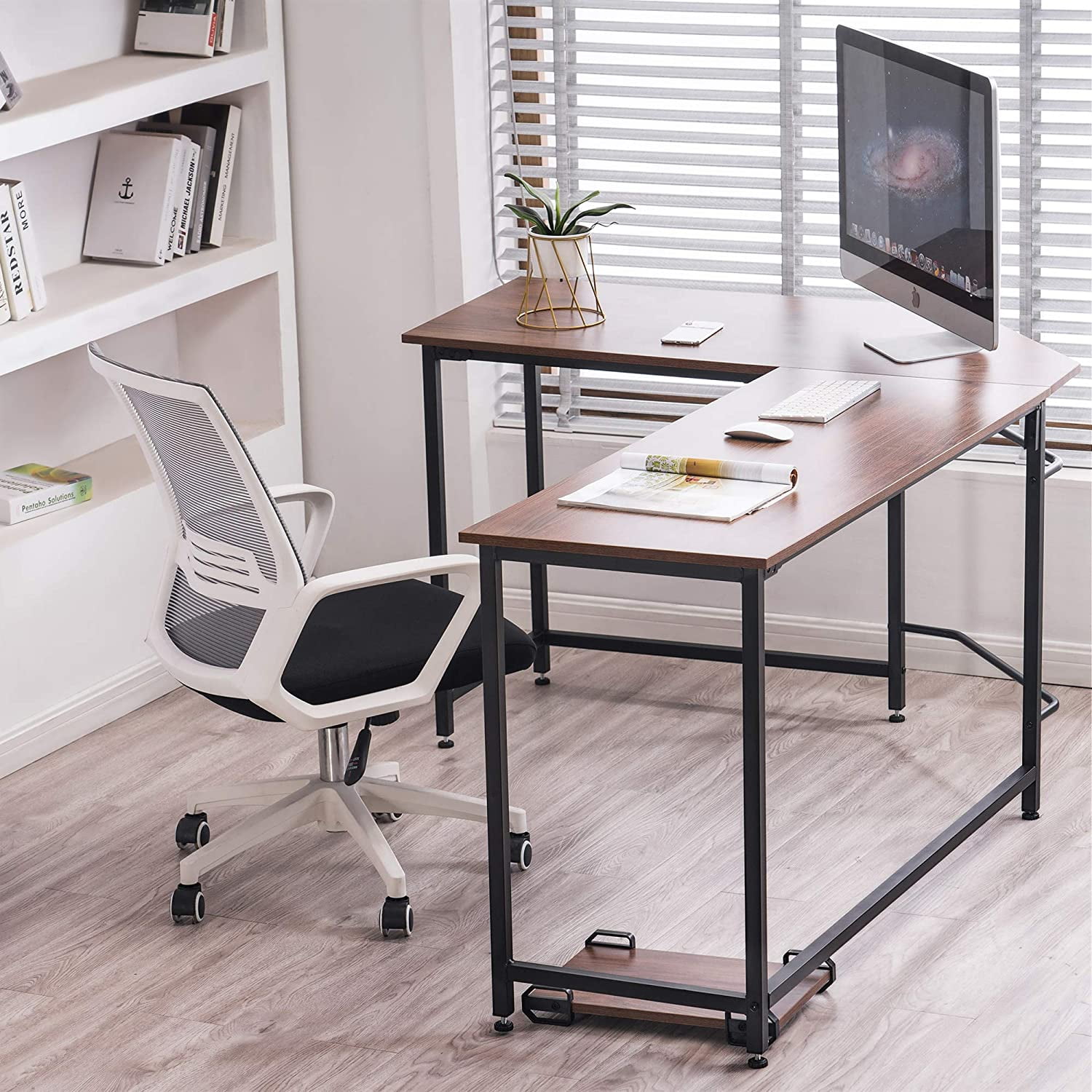 ivinta L Shaped Computer Desk, Modern Corner Desk for Small Space Living Room Bedroom 7121 (Brown)