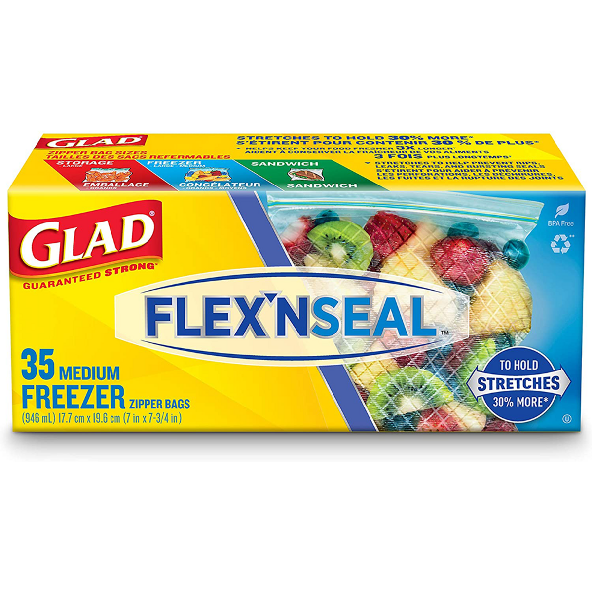 Glad Flex'N Seal Freezer Storage Bags, Medium 35 bags/box Walmart Canada