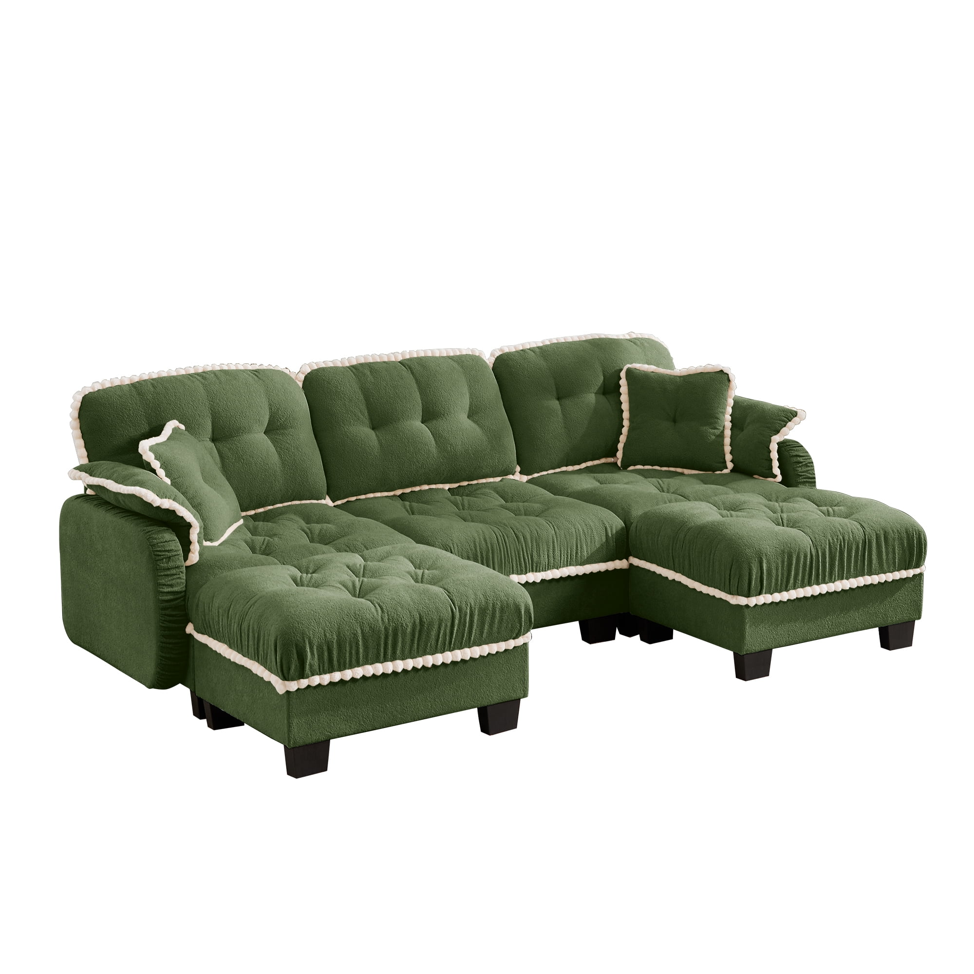 Aenkyo 100" Chenille Modular Sectional Sofa with 2 Movable Ottomans, 3-Seater, Green