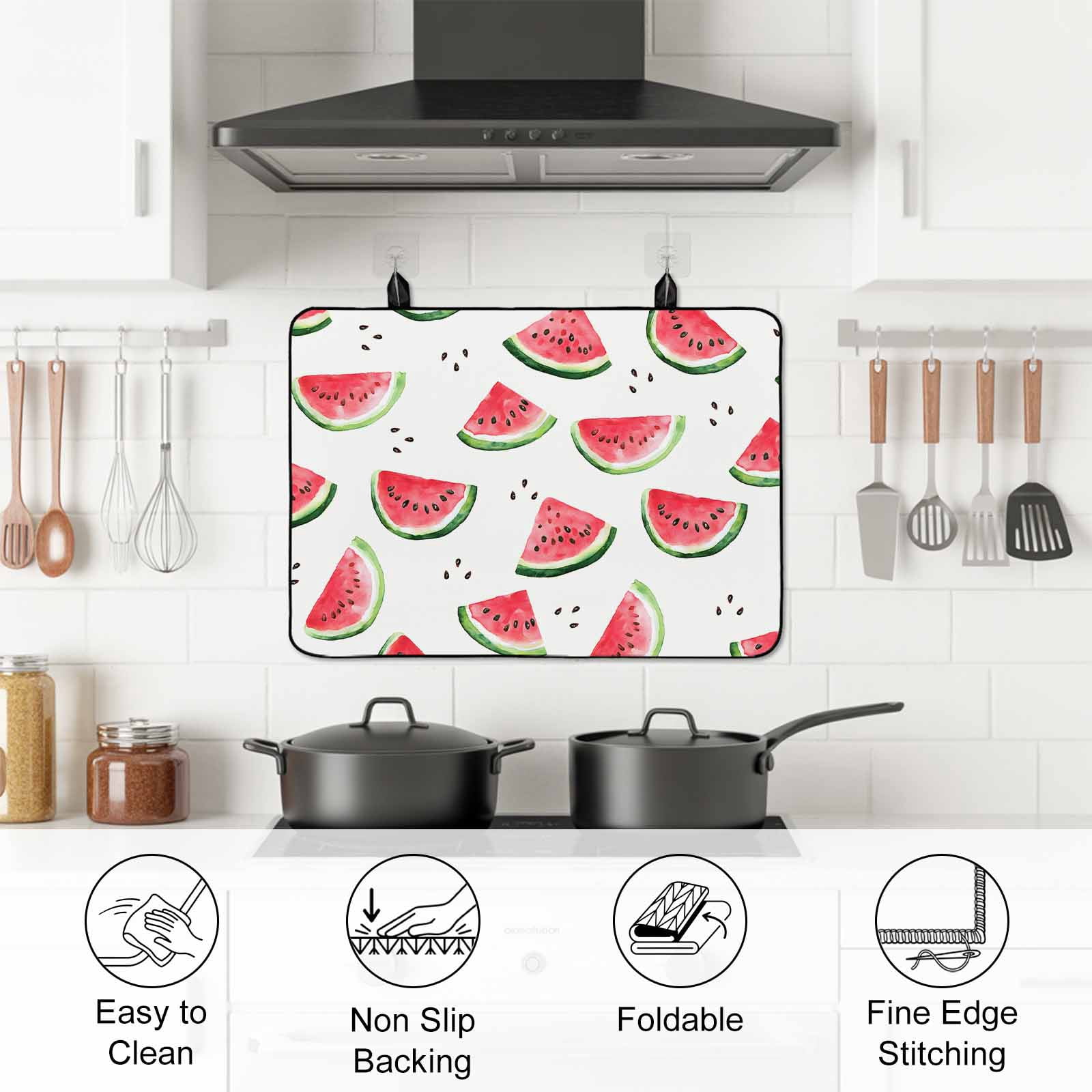 Summer Watermelon Stove Top Cover for Electric Stove, Heat-proof & Non Slip Glass Top Stove Cover Protector, Modern Tropical Fruit Watercolor Kitchen Flat Cooktop Rubber Mat 24x21 Inches