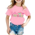 thumbnail image 3 of ibiyuan Kid Girls First Day Of School Shirt Holiday Short Sleeve Back To School Shirts for Girls Embroidered T-Shirt Bow Tee Top Loose Fit Hello Kindergarten, 3 of 5