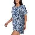 thumbnail image 2 of Lsque Blue Paisley Pattern Vintage Women's Short-Sleeved Pajama Set - 2 Piece Soft and Lightweight Sleepwear Set-Small, 2 of 9