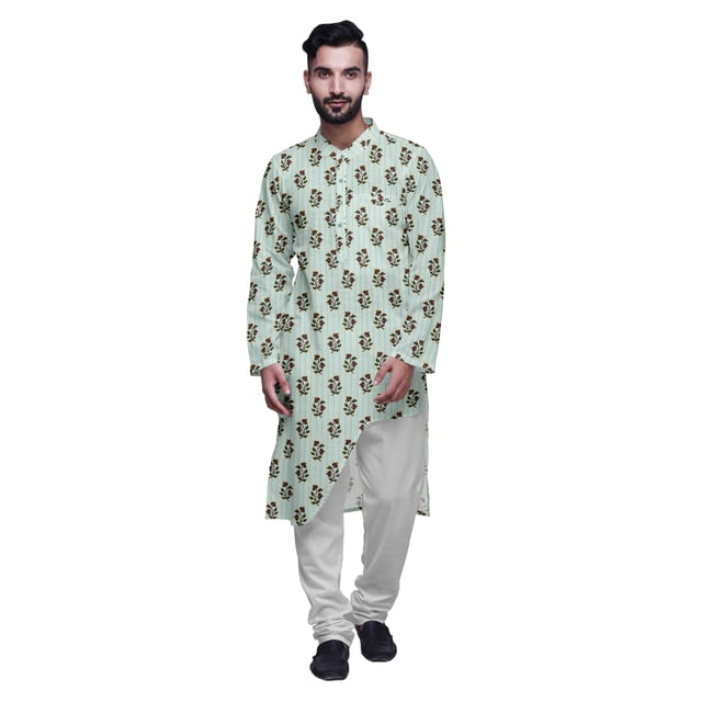 Atasi Printed Casual Asymmetric Kurta Pyjama For Men Designer Long Kurta Set