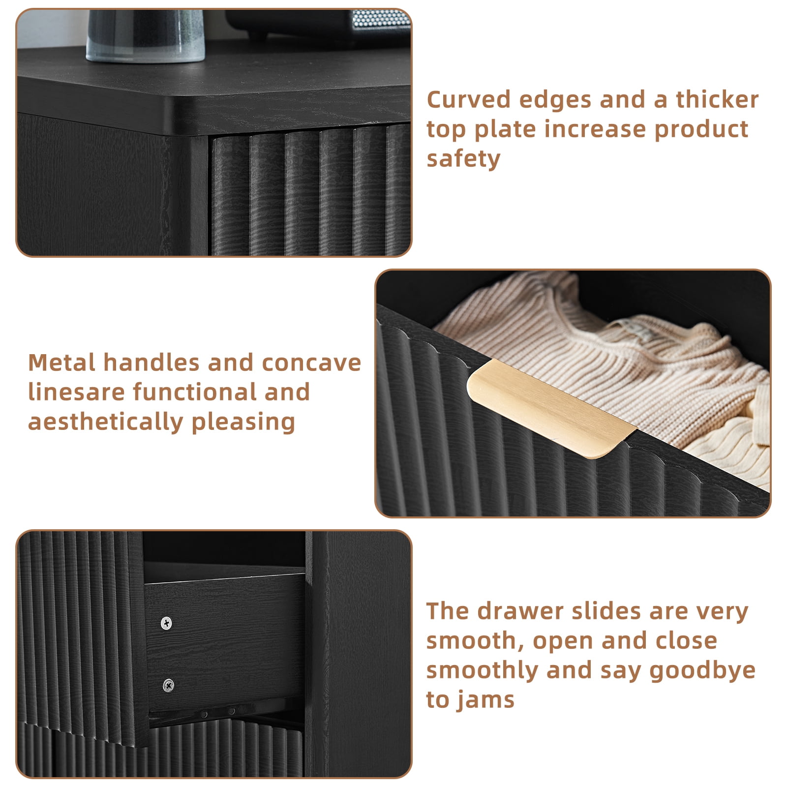 LELELINKY Fluted Dresser for Bedroom, Modern Wooden 6 Drawer Dresser, Storage Cabinet Chest of Drawers for Living Room Hallway, Black