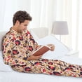 thumbnail image 6 of Honeii gold Skull Guitar record Pattern Mens Pajamas Set,2pcs Men's Lounge Long Sleeve Sleep Shirt and Pajama Bottoms Sleepwear Set,Mens Pjs Sets-Large, 6 of 7