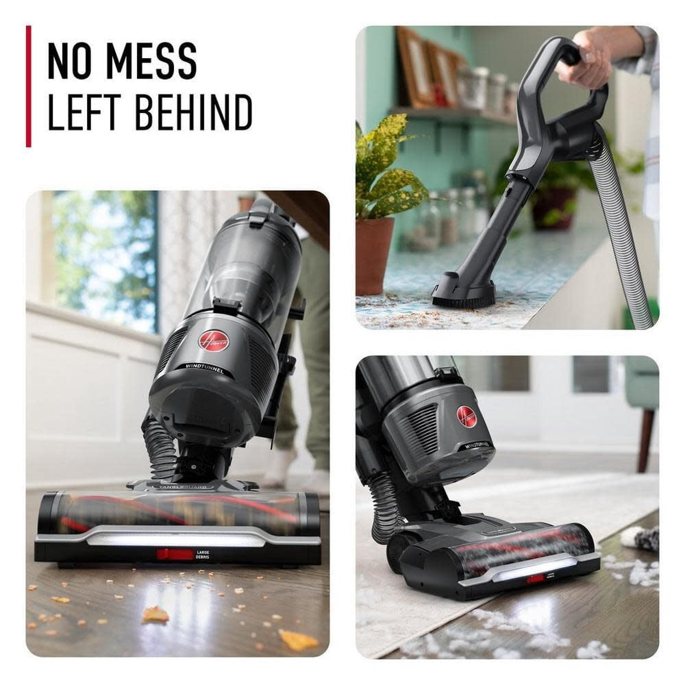 Hoover Bagless Upright Vacuum, WindTunnel Tangle Guard, Powerful, Multi-Surface, with LED, Extension Wand,Turbo, Crevice,& 2-in-1 Upholstery Tool, Lightweight, HEPA Filter, XL Dust Cup, Grey