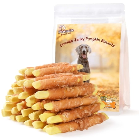 Pawmate Chicken Jerky Wrapped Pumpkin Biscuits Dog Treats Promote Digestion Soft Chews for All Dogs 11 oz