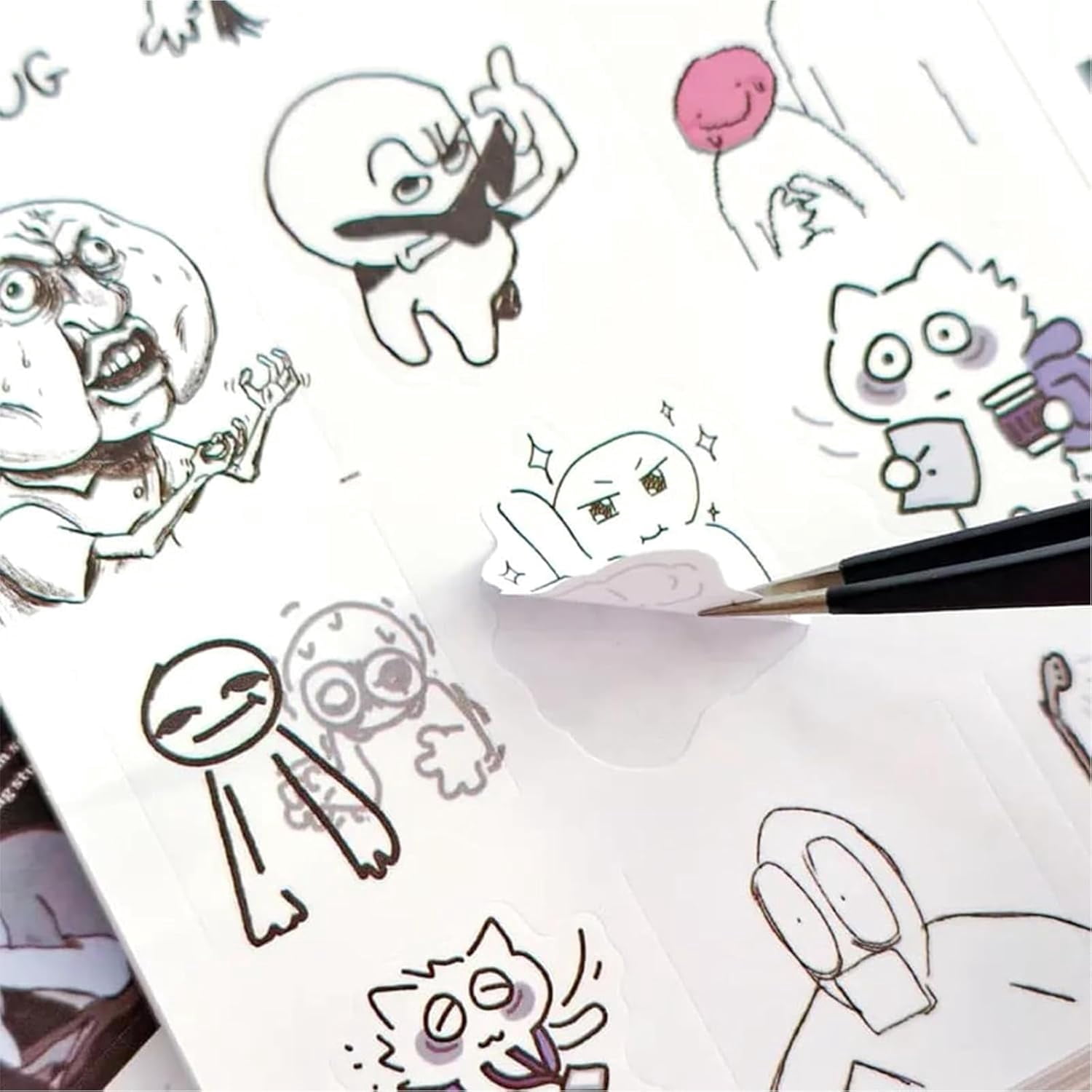 Hand-Drawn Meme Sticker Book, Internet Culture Decals for Journaling, Express Your Mood with Waterproof Vinyl Stickers, Youth Aesthetic, No Repeat Designs