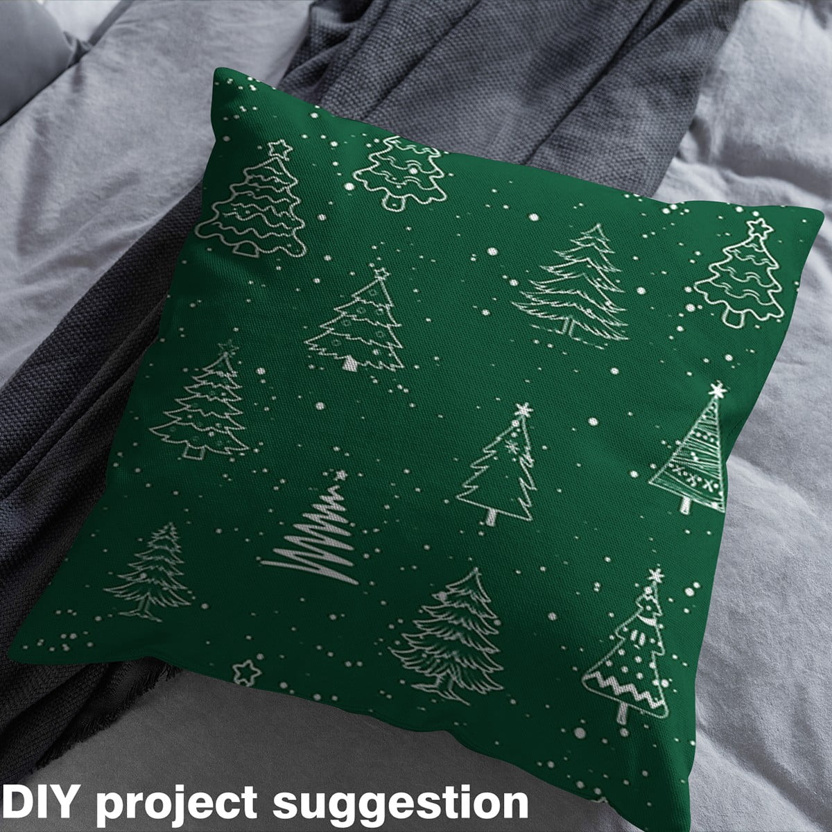 Homewish Green Christmas Tree Fabric by the Yard 2 Yards, Kawaii Cute Cartoon Sewing Fabric, Teens Boys Girls Kids Fabric for Sewing, Lightweight Room Decor