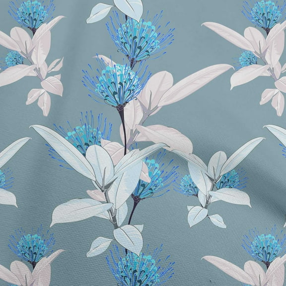oneOone Cotton Silk Grayish Blue Fabric Florals Craft Projects Decor Fabric Printed By The Yard 42 Inch Wide
