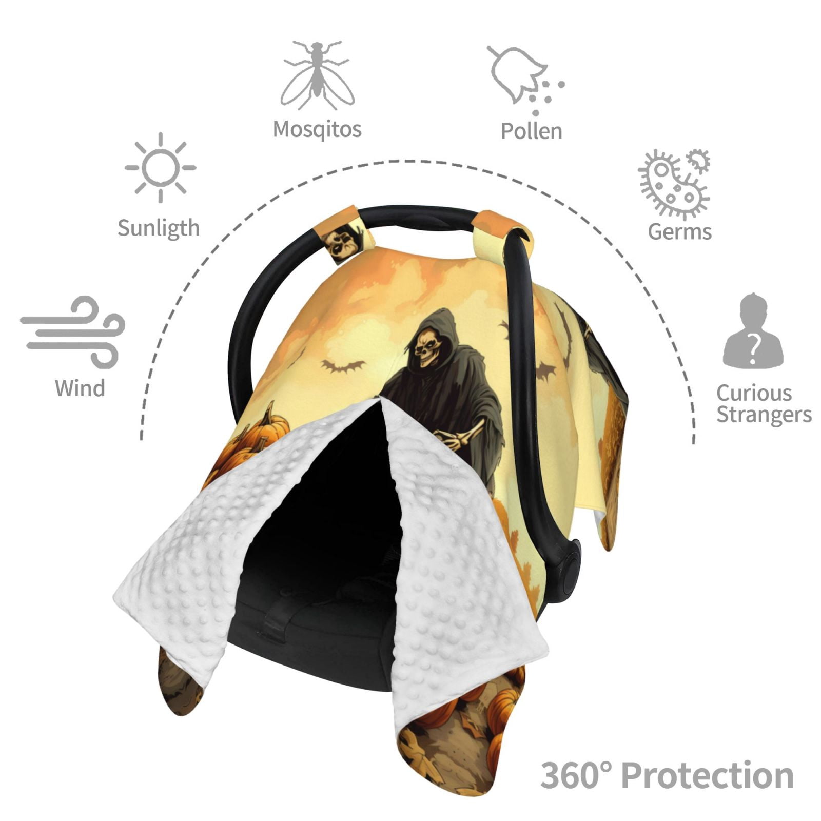 Car Seat Cover Baby - Halloween Rice Field Pumpkin Skull Breathable Infant Car Seat Cover for Baby Carseat, Lightweight Comfort Baby Essentials Must Haves Newborn Stuff for Girl Boy