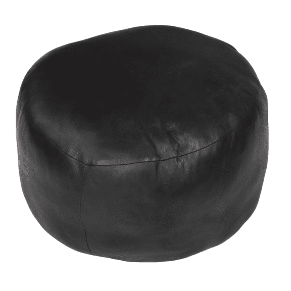 Kika Home Collections (Made in India) Handcrafted Solid Goat Leather Round Pouf 21” x 21” x 12” | Black | Filled with Recycled Cotton