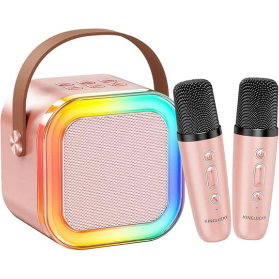 Mini Karaoke Machine for Kids,2025 TOP Birthday Gifts Ideas for 3-12 Year Old Girls,Christmas Party Gifts Kids' Personal Video Players Accessories with 2 Wireless Microphones - Rose Gold