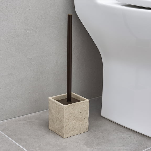 Natural Stone Effect Square Toilet Brush and Holder Set