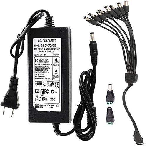 UL Listed 3Ft Cord,72 Watt Max Wall Transformer Charger for DC 12V CCTV Camera LED Strip Light Input 100-240V, Output 12 Volt 6 Amp ZUEXT 12V 6A 72W AC DC Switching Power Supply Adapter