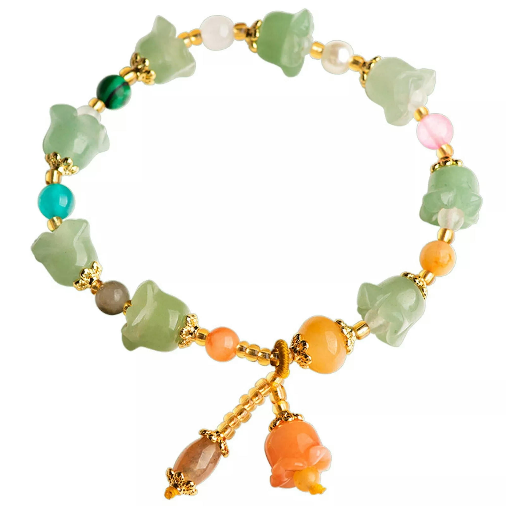 HOOUN Natural Jade Bangle Women Lucky Colourful Flower Beaded Bracelet