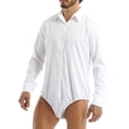 thumbnail image 4 of Miaeowve Mens One-piece Long Sleeve Button Down Collared Formal Shirt Romper Basic Tee Blouse Bodysuit Top White XXL, 4 of 7