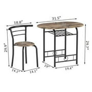 Furmax 3 Piece Wood and Metal Dining Set, Small Dining Table for 2 ,for Living Room, Dining Room, Kitchen, Brown