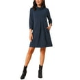 thumbnail image 2 of INSPIRE CHIC Women's Knit Dress 3/4 Sleeve Loose Turtleneck Pullover Sweater Fall Winter Mini Dress with Pockets S Dark Blue, 2 of 6