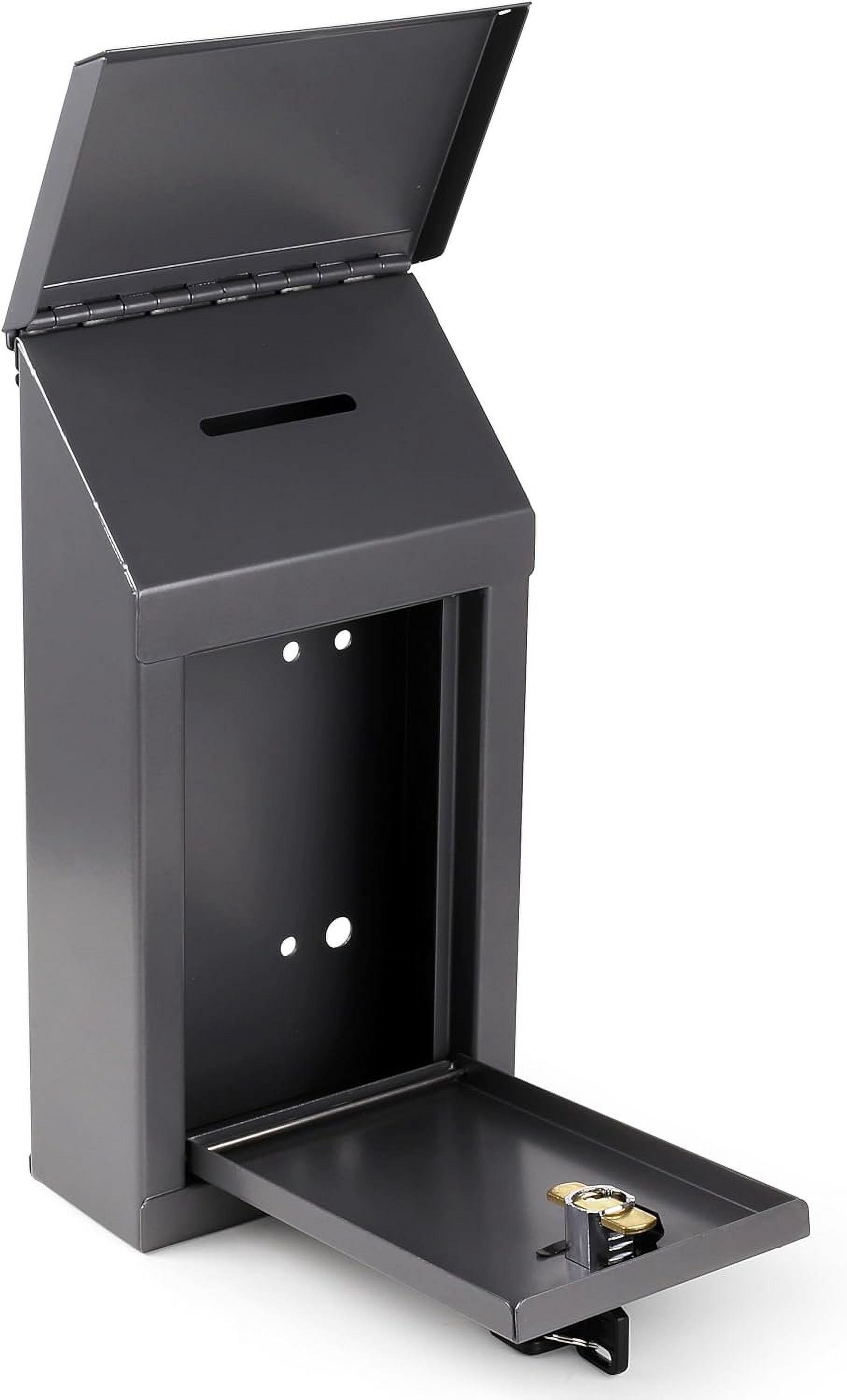 Metal Donation Box Charity Steel Collection Box Office Suggestion Box Secure Box With Top Slot and Lock with Keys Wall Mount with pre drilled holes 10x6x2.5" waterproof mailbox for Home OfficeGray