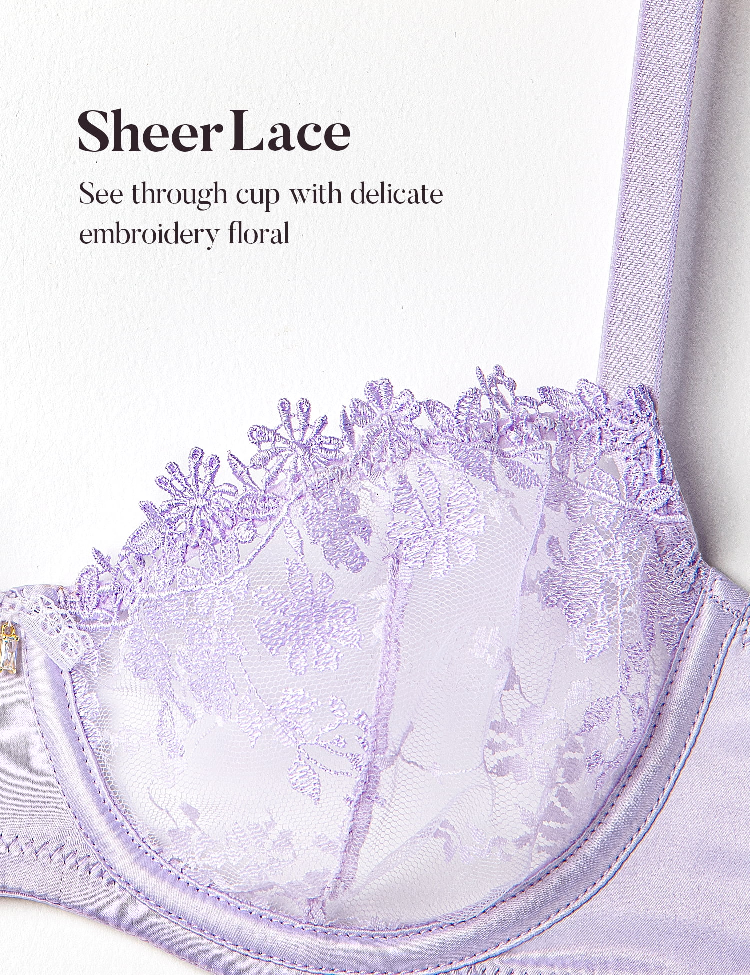 Wingslove Women's Sexy Lace Sheer Bra Demi Mesh Balconette See