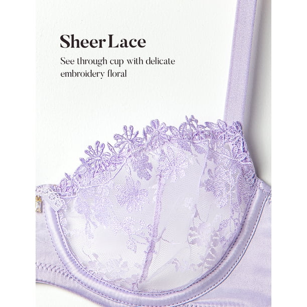 Wingslove Women's Sexy Lace Sheer Bra Demi Mesh Balconette See