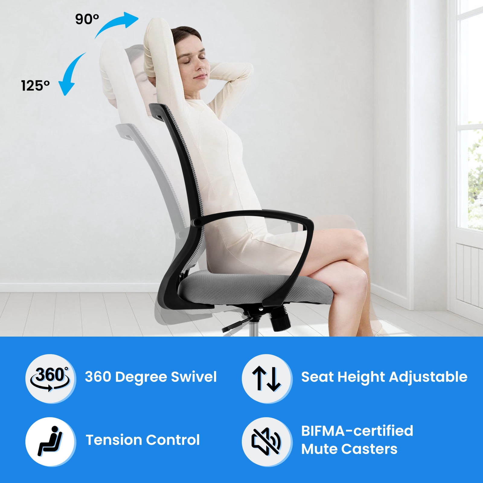 Dkelincs Office Desk Chair Adjustable Mesh Mid Back Office Chair Ergonomic Computer Chair with Lumbar Support & Wheels,  Gray