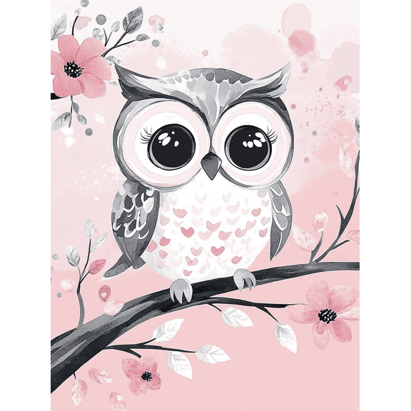 Cute Pink Owl Canvas Wall Art，Suitable for Living Room， Bedroom， Bathroom， Office， and Nursery Decoration.